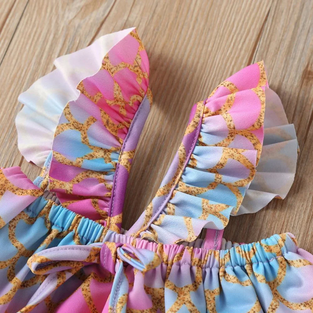 Mermaid Girls Pink Ruffle Bikini Swimsuit
